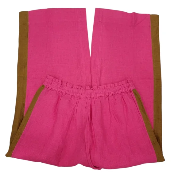 NWT J.Crew Linen Drawstring Wide Leg Pants Pink Brown Tux Stripe Women’s XS - Picture 5 of 14